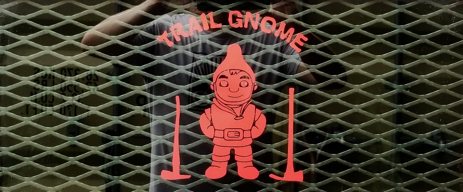 Trail Gnome sticker in back window of my truck